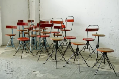 Krzesła warsztatowe - taborety industrialne - hokery Vintage   lata 70.