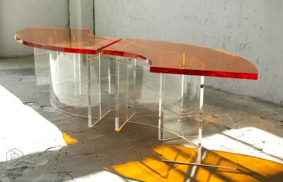 BIURKO AKRYLOWE - SPACE AGE - VINTAGE LATA 70 - ORANGE PLEXIGLASS DESK